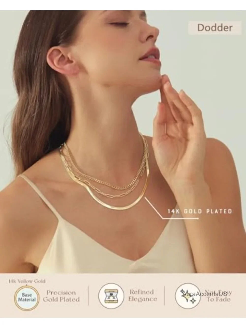 Gold Layered Necklaces for Women 14K Gold Plated Dainty Chain Set Herringbone